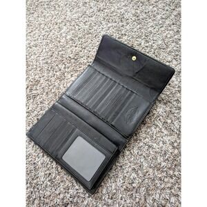 First American Black Leather Zip Pocket Tri Fold Fold Wallet Biker Style Black